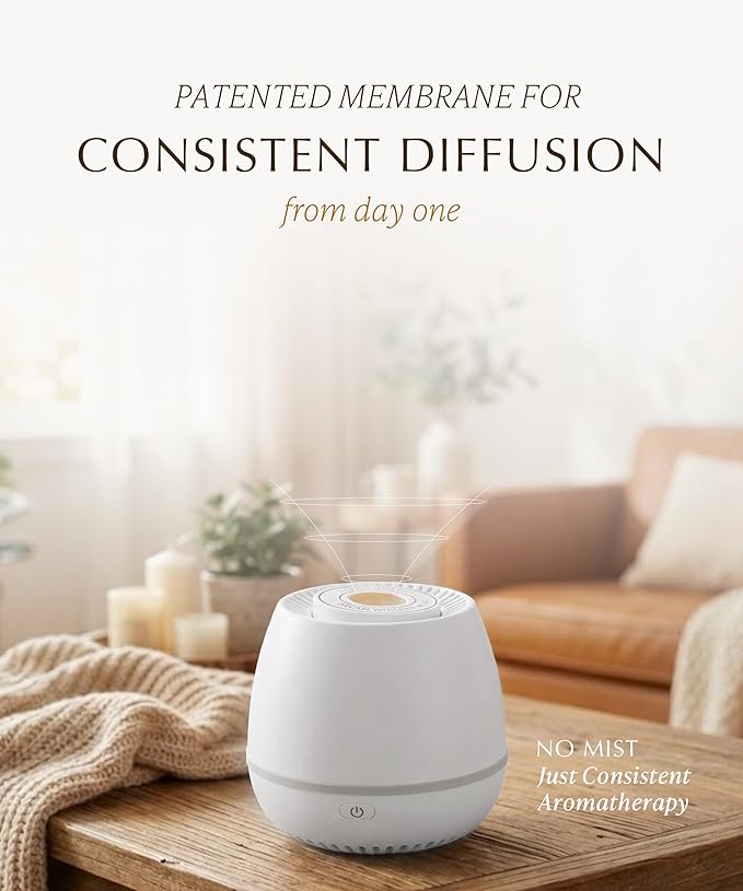 Waterless Diffuser Starter Kit (Jasmine Essential Oil), Gift, Car Air Freshener - Cordless, Rechargeable Battery, Small, Quiet, Adjustable Scent Level & Light - 200 sqft Small Home, Office