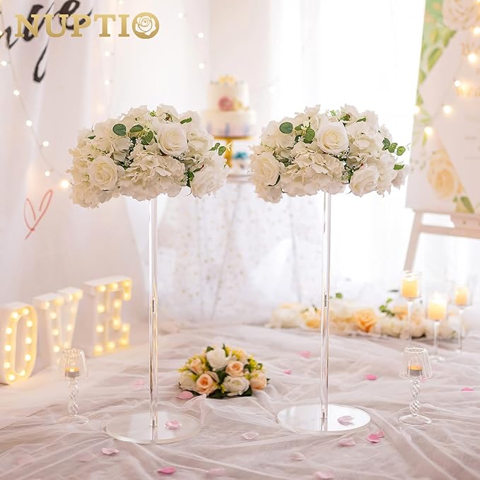 NUPTIO Flower Ball Arrangement Bouquet - 2 Pcs 15.7 inch Diameter White Fake Flowers Roses Balls for Centerpieces Tables - Artificial Rose Arrangements for Wedding Centerpiece Table Decorations