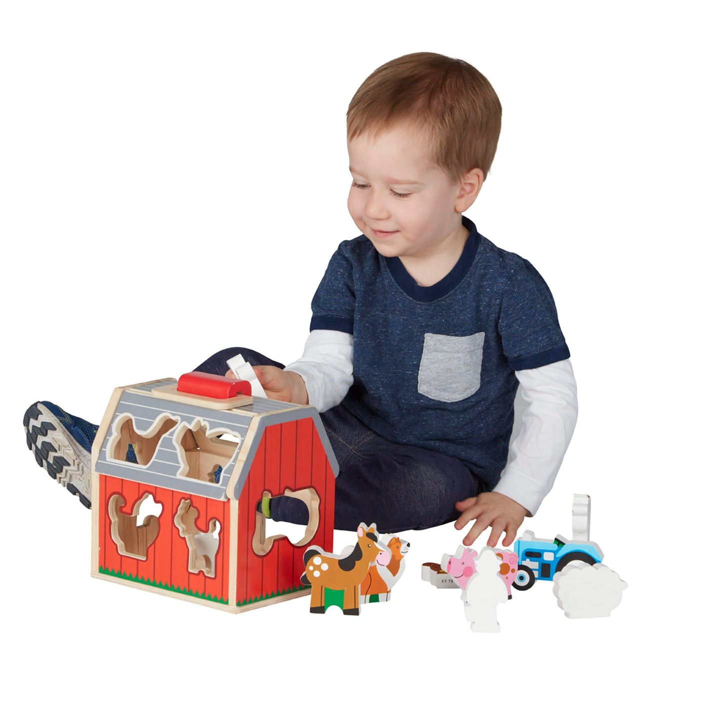 Melissa & Doug Take-Along Wooden Toy Barn, 11-Pc Portable Toddler Playset with Farm Animals & Pop-Up Roof, Preschool Learning Toys for Girls & Boys 2+