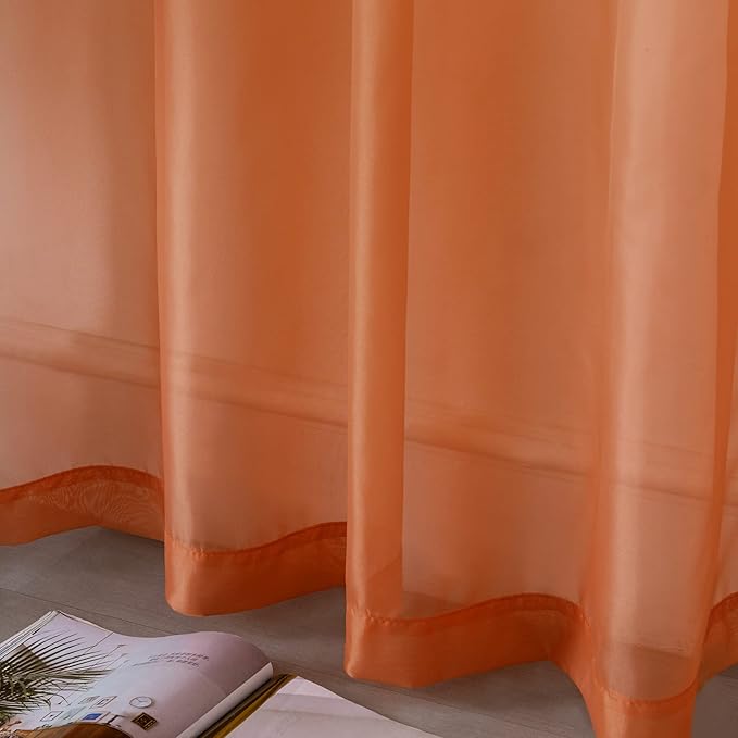 DUALIFE Burnt Orange Sheer Curtains 84 Inch Length for Bedroom 2 Panels Elegant Terracotta Grommet Top Drapes Sheer Curtain Panels for Living Room 52x84 Inches Long 7 FT Rust