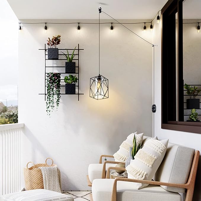 HMVPL Plug in Pendant Light with Dimmer Switch, Outdoor Farmhouse Hanging Lights Fixtures for Gazebo and Porch, Plug in Ceiling Light for Kitchen Island Table Bedroom Hallway Foyer
