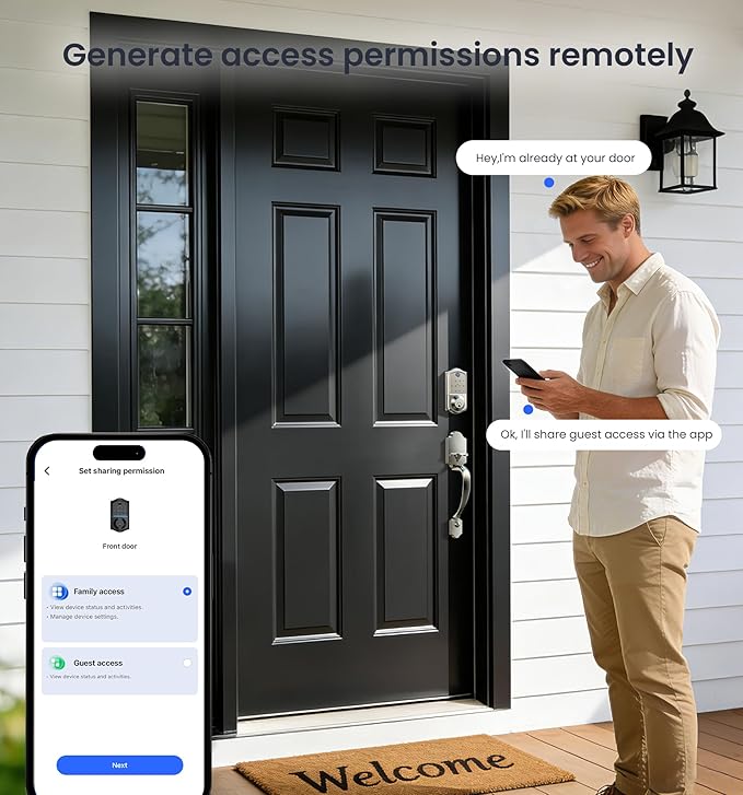 Veise VE017-H Fingerprint Smart Front Door Lock Set, App Control, 8-in-1 Keyless Entry Deadbolt with Zinc Alloy Handles, Emergency Power Port, Touchscreen Keypad, Auto Lock, Easy Install, Satin Nickel