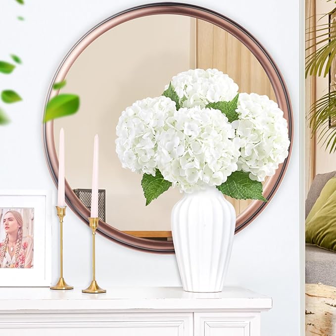 6 Pcs Real Touch Hydrangea Artificial Flowers, 21" White Full Faux Hydrangea Flowers Latex Fake Flowers for Home Decor Party Floral Arrangements Wedding Bouquets Centerpieces Outdoor Decor
