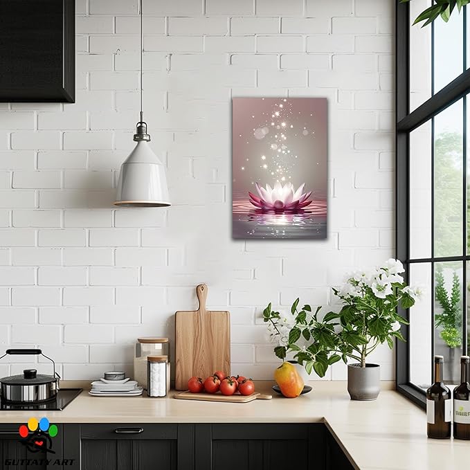 Zen White Lotus Flower Canvas Wall Art, Lotus Flower Pictures Bathroom Zen Print, Spiritual Water Lily Canvas Prints, Lotus Bloom on Water Poster, Zen Calm Relax Artwork for Yoga Spa Room 32x48 inch