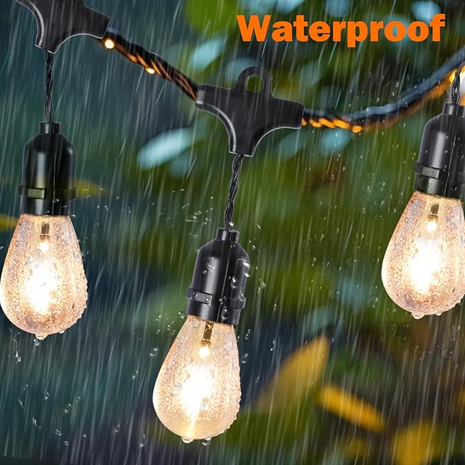 Afirst Solar Outdoor String Lights Waterproof 11FT with 15 LED Bulbs Shatterproof, UL Listed Solar Patio Lights for Garden, Backyard, Porch.