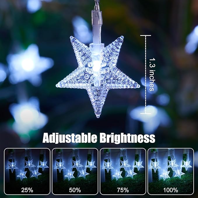 Brightown Star String Lights Battery Operated - 2 Pack 17 ft 50 LED Star Fairy String Lights with Remote and Timer, 8 Modes Waterproof for Bedroom Tent Loft Bed Patio Party Wedding Decor, White