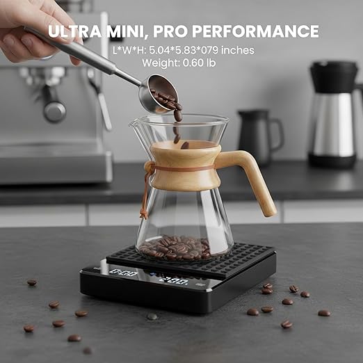 Coffee Scale with Timer 3kg/0.1g High Precision Digital Espresso Scale for Pour Over and Drip Coffee Large Gram Scale for Kitchen Baking and Jewelry with Rechargeable Battery and Silicone Mat