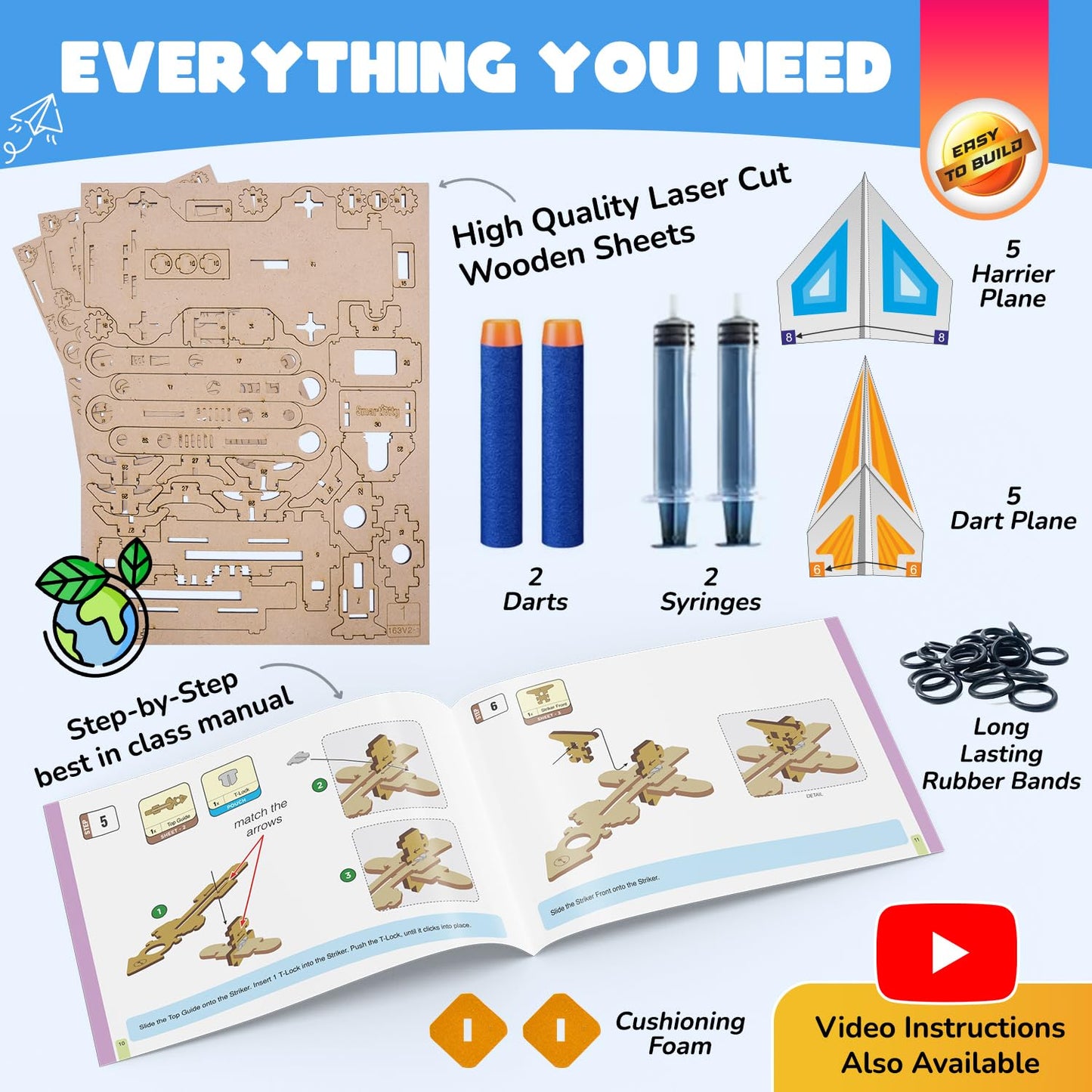 Smartivity 2in1 Hydraulic Airplanes & Darts Launcher STEM Toy for Kids Ages 6-14 Years I Cool Birthday Gifts for Boys & Girls | DIY Science STEM Kit for 6, 8,10,12,14 Years I Engineering Game