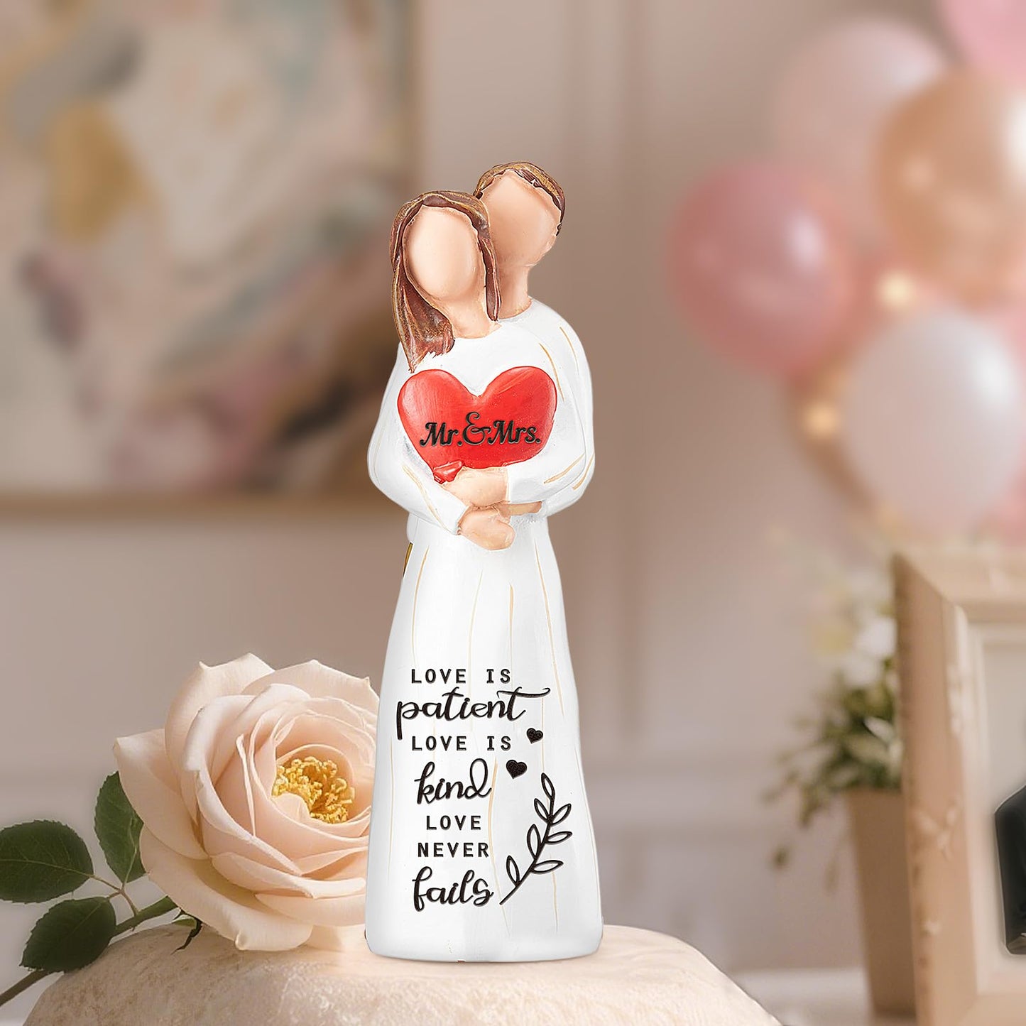 Wedding Gifts for Couple,Bridal Shower Gifts,7" Mr and Mrs Couple Figurine,Engagement Gift for Couples,Love is Patient Love is Kind Sculpted Hand-Painted Figure Gift for Husband Wife