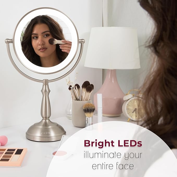 Zadro 11" Makeup Mirror with Lights and Magnification Dimmable Touch LED Lighted Makeup Mirror with Magnification