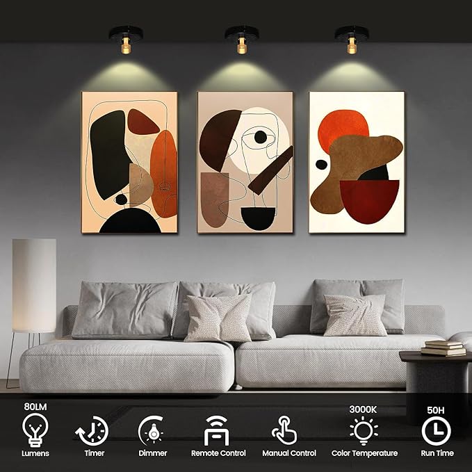 Wireless Spotlight Battery Operated, LED Picture Light, Accent Spot Light for Indoor Plant Tree, Puck Lights with Remote and Timer, Stick Display Uplighting for Painting Dartboard Wall Decor Art Photo