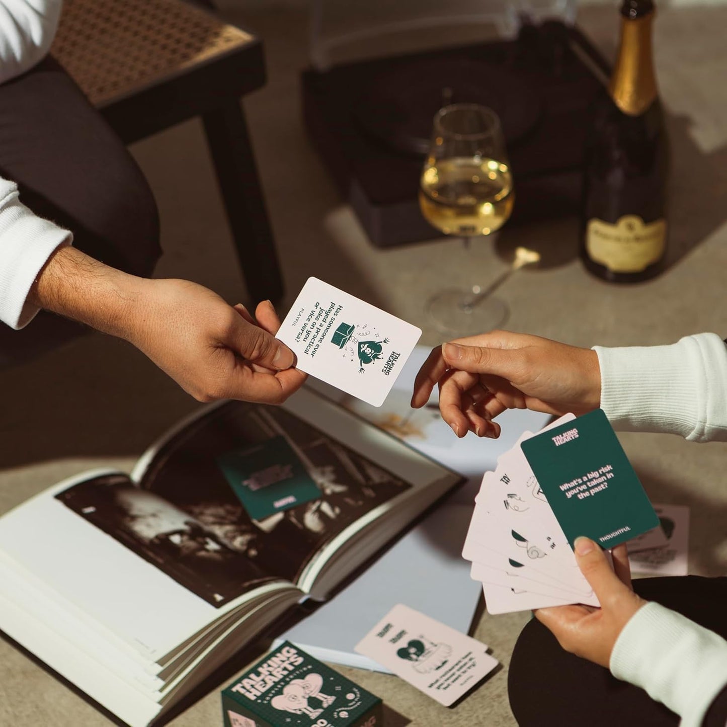 Talking Hearts Conversation Cards - Couple Card Game for Date Nights & Travel Adventures | Great Gift for Couples - 200 Questions & 2 Wild Cards