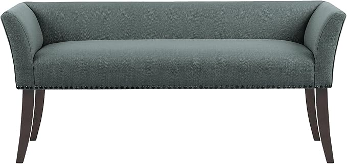 Madison Park Accent Bench, Upholstered with Nailhead Trim, & Padded Seat Entryway Bench Small, End of Bed Bench with Back, 49.5" W x 19.25" D x 23" H, Slate Blue
