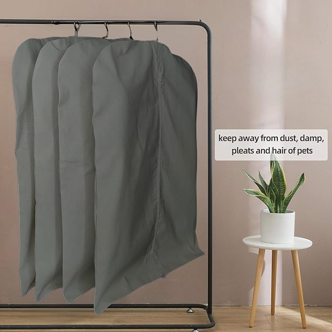 Garment Bag for Hanging Clothes – Organic Cotton Suit & Coat Cover with Zipper | Breathable Closet Organizer for Travel & Storage (Small (24"x35"), Gray)