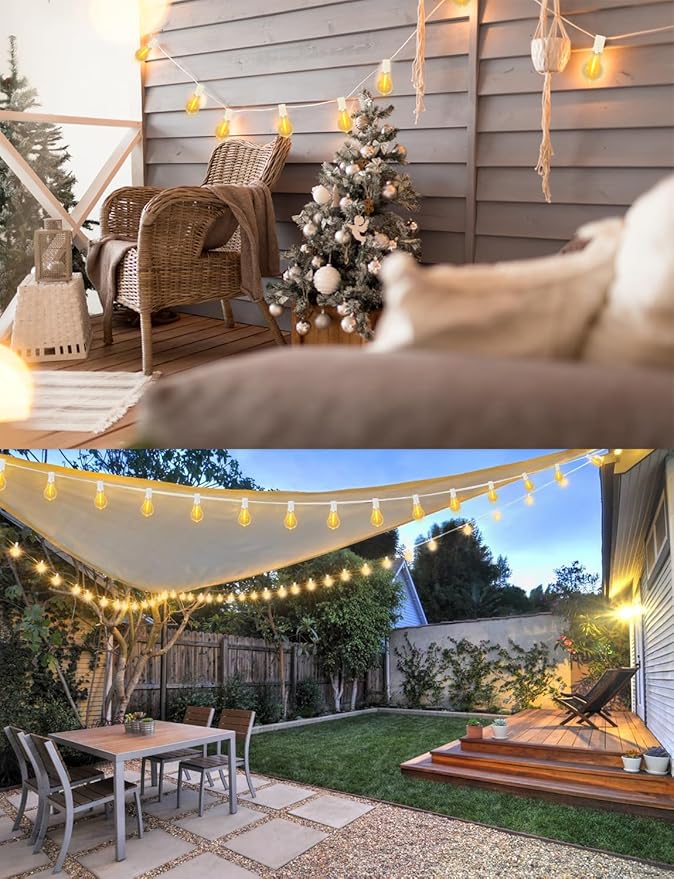 String Lights for Outside 200FT Patio Lights, LED String Light with 100+6(Spare) Waterproof Edison Bulbs, Hanging White Outdoor Light for Backyard, Bistro, Porch, Balcony White Cord