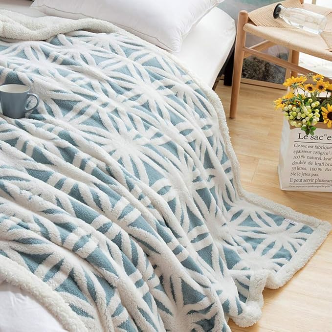 LOMAO Sherpa Fleece Blanket Fuzzy Soft Throw Blanket Dual Sided Blanket for Couch Sofa Bed (Light Blue, 90''x110'')
