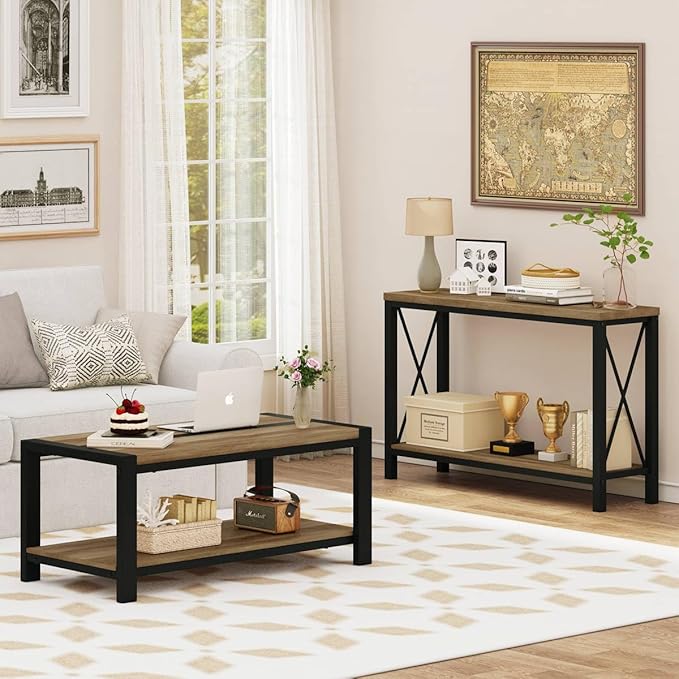 BON AUGURE Farmhouse Entryway Table, Sofa Console Table Behind Couch for Living Room, Industrial Hallway Tables for Entry, Front Door, Entrance, Foyer (Vintage Oak, 47 Inch)
