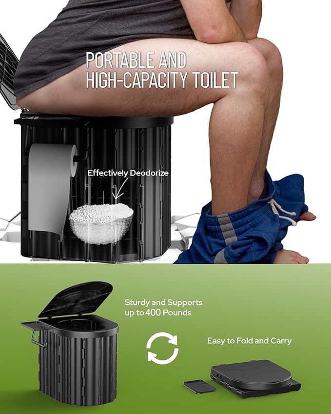 Camping Toilet with Pop-Up Privacy Tent and Liquid Waste Gel, Portable Toilet for Camping with Large Tent, Ergonomic Potty Provides Enhanced Comfort, Suitable for All Ages