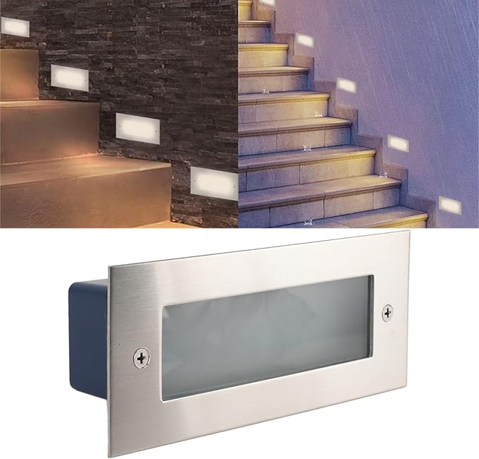 LED Step Light, Step Light, Aluminum Alloy Stair Wall Light 500lm 85 to 265V for Indoor Outdoor Use, 3000K Warm White Light, IP65 Rated, Long Lifespan