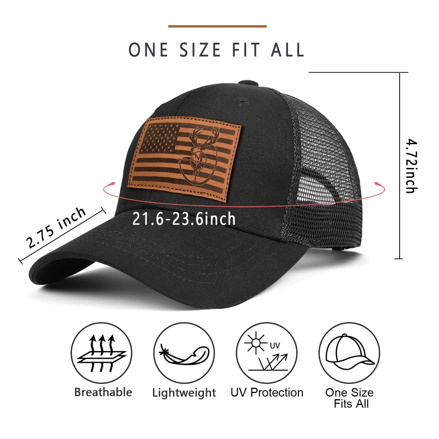 Deer Hunting Hat Hunting Gifts for Men Father's Day Christmas Birthday Gifts for Dad Husband Grandpa Deer Flag Design Snapback Trucker Hat Baseball Cap