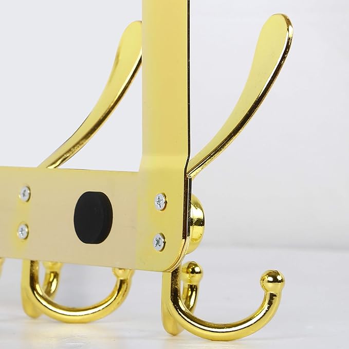 SKOLOO Over The Door Hook - for Doors up to 1-3/4'' Thickness, Pack of 2, Metal Door Hanger with 5 Triple Hooks, Over The Door Hanger for Coats, Hats,Towels, Gold, Assembly Required