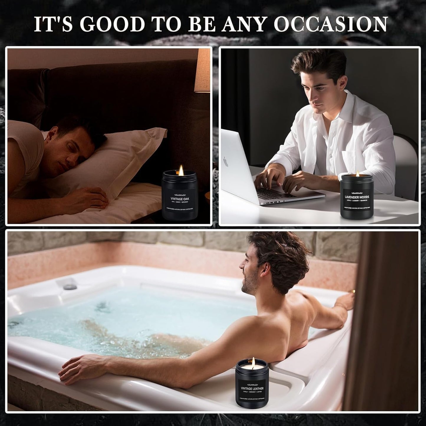 Scented Candle Set, Men Candle Set, Scented Candles for Home, Gifts for Men, 4 Pack Manly Candles Gifts for Mens Scents of Smoke Vanilla/Leather/Oak/Lavender Wood