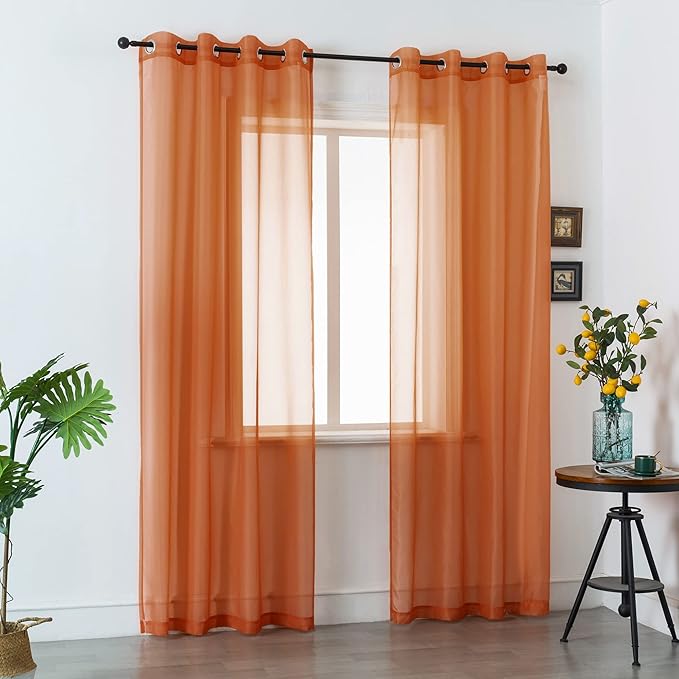DUALIFE Burnt Orange Sheer Curtains 84 Inch Length for Bedroom 2 Panels Elegant Terracotta Grommet Top Drapes Sheer Curtain Panels for Living Room 52x84 Inches Long 7 FT Rust