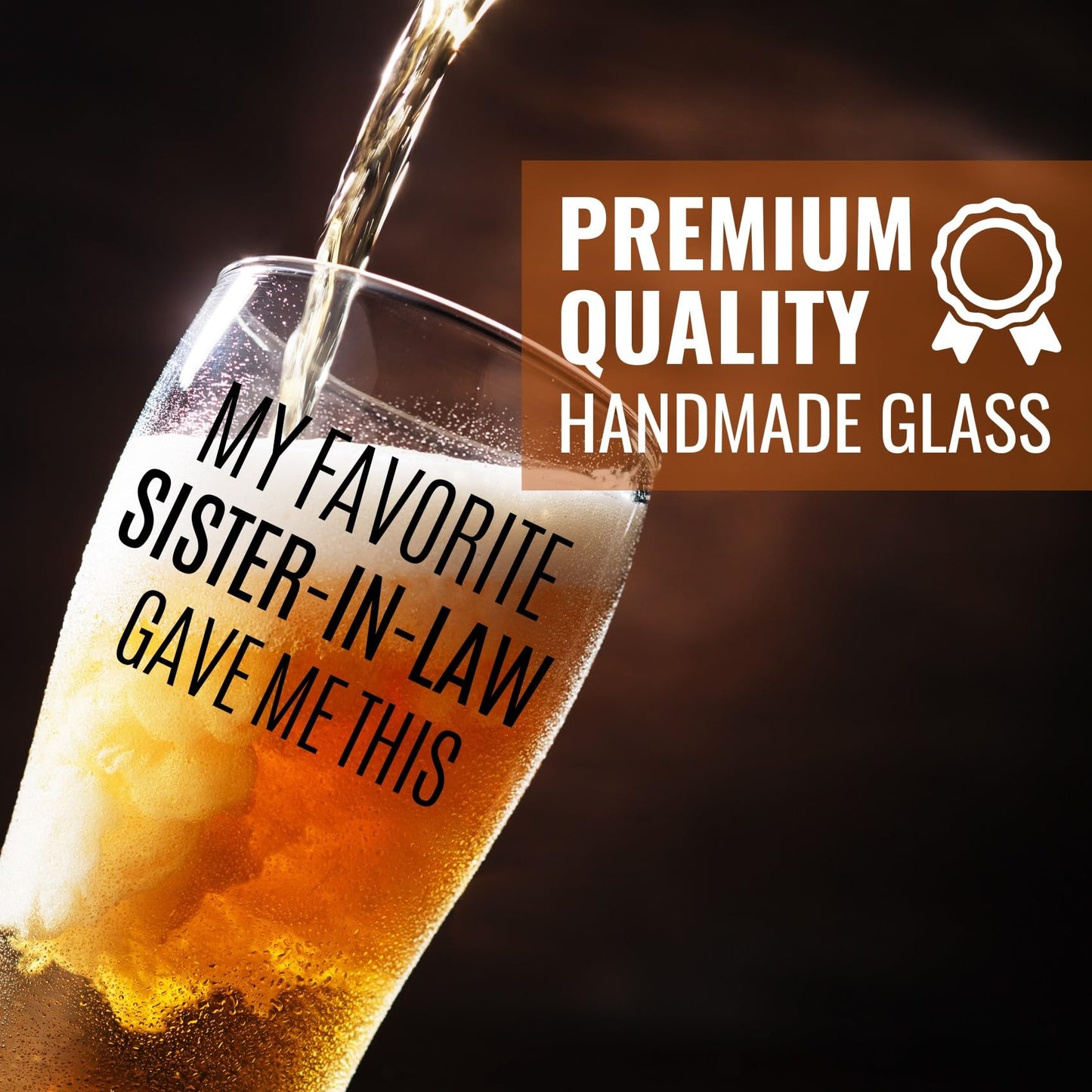 Onebttl Gifts for Brother in Law from Sister in Law, Beer Glass Funny Gift Idea for Christmas, Father's Day, Birthday, Box and Greeting Card Included