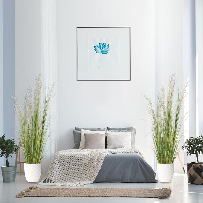 Artificial Plant, 47in Tall, 2pk Grass, Faux House Plant in Pot, Indoor Decorative Flowers & Plants, Housewarming Gift