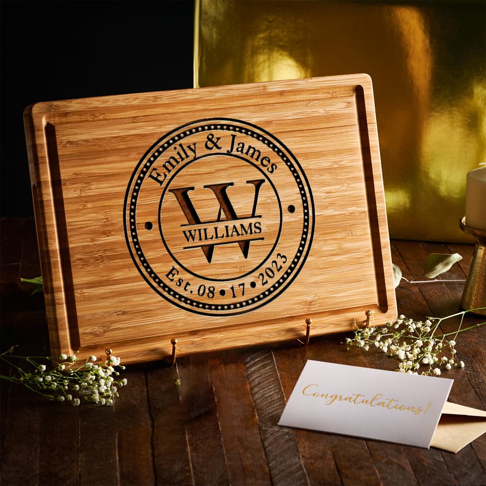 Personalized Cutting Board Wedding Gift - Custom Wood Wedding Registry Gift, Personalized Bridal Shower Gifts for the Couple, Engraved Charcuterie Board, 50th Anniversary Monogram Cutting Board