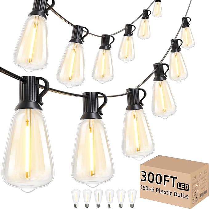 Svater Outdoor String Lights 300 FT, LED Patio Lights Outside with 156 Shatterproof G40 Bulbs, Dimmable Hanging Globe Lighting for Bistro Backyard Cafe Market Porch