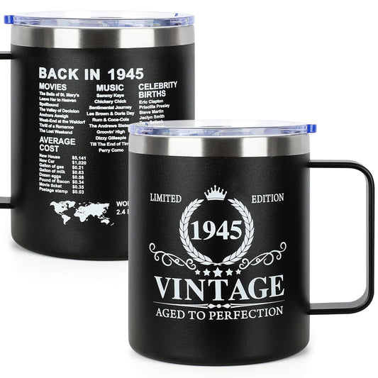 DECZHIYU 80th Birthday Gifts for Men Women - 1945 80th Birthday Gifts for Him Her - 80 Year Old Birthday Decorations Gift for Men Women Turning 80 Gift Cup - 12oz Vintage Mug