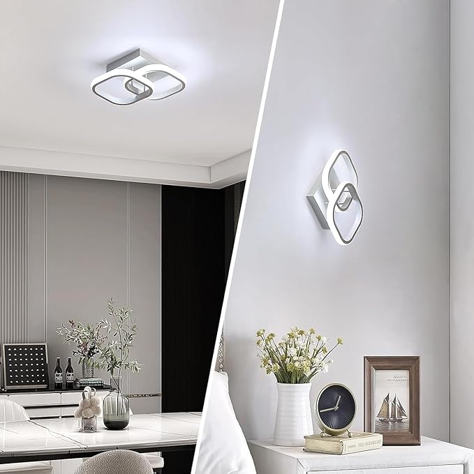 DELIPOP Small Ceiling Light, Square Modern LED Ceiling Light Fixture, 6500K Cool White Light Acrylic Hallway Light Fixture Ceiling Lamp for Hallway Kitchen Study Bedroom Living Room (White)