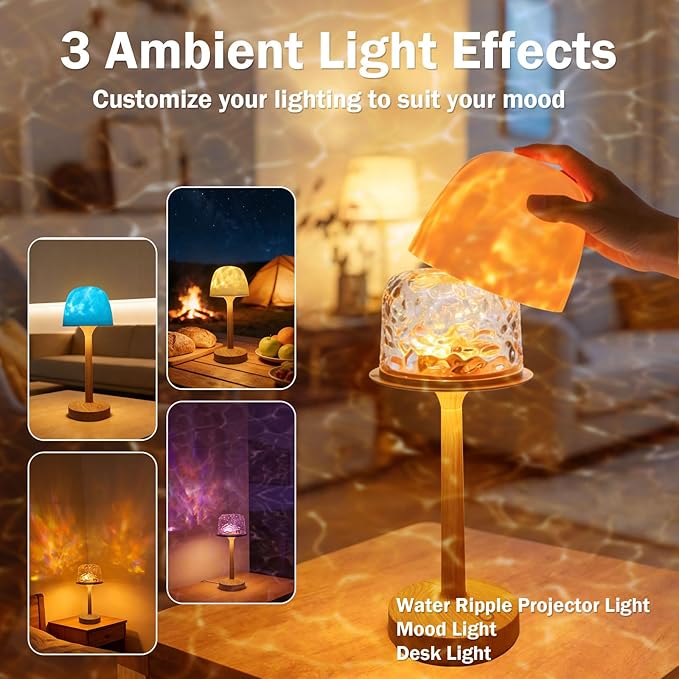 Waterproof Shower Lamp Cordless, Rechargeable Shower Light with 16 Color Ocean Wave Lights Projector, Rechargeable Bathroom Lamp with Touch & Remote Control,Spa-Like Mood Light for Bathtub/Shower