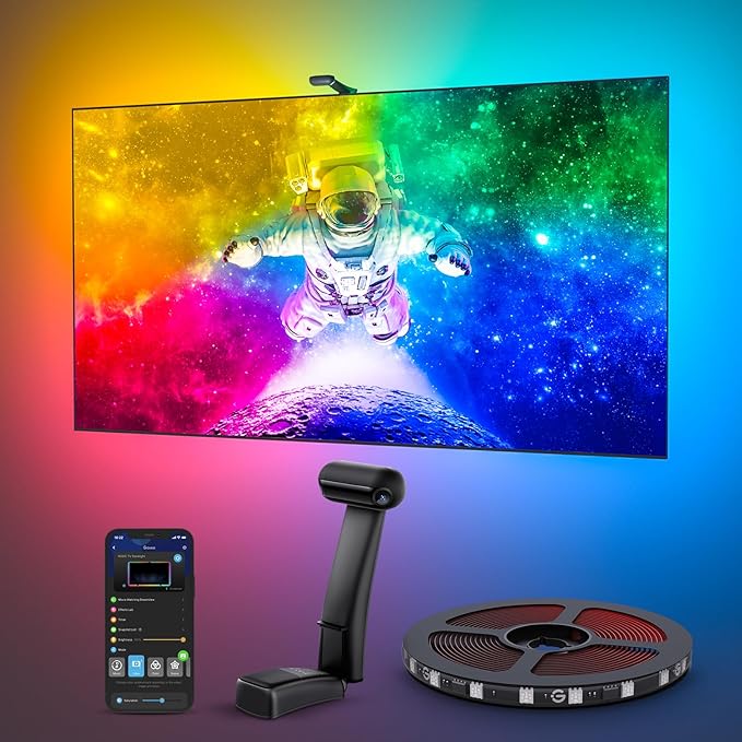 Govee Envisual TV LED Backlight T2 with Dual Cameras, 21ft RGBIC Wi-Fi LED Strip Lights for 98-100 inch TVs, Double Strip Light Beads, for Home Decorations, Smart App Control, Music Sync
