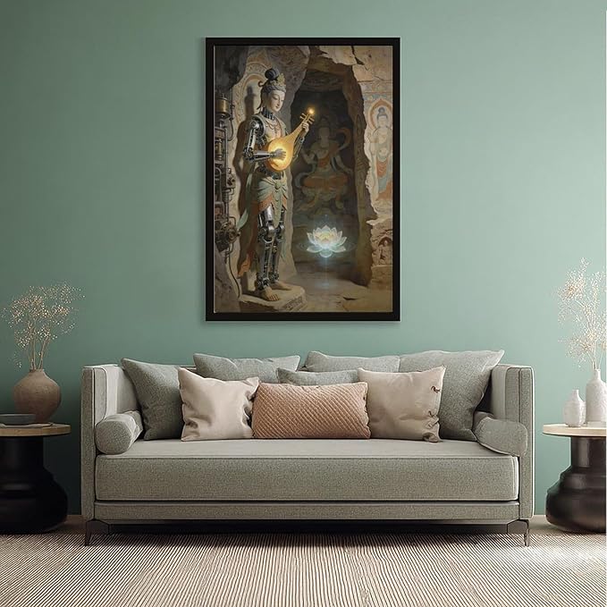 Framed Steampunk Mechanical Fairy Wall Art - Cultural Retro-Futuristic Poster for Home Office Bedroom Decor 08x12in