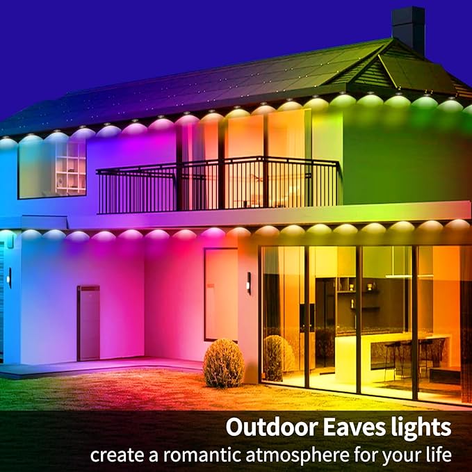 150ft permanent outdoor light, RGB outdoor eave lights with APP & Remote Control,Music synchronisation IP67 waterproof LED eave light,suitable for party, daily,Christmas,rooftop,garden,patio