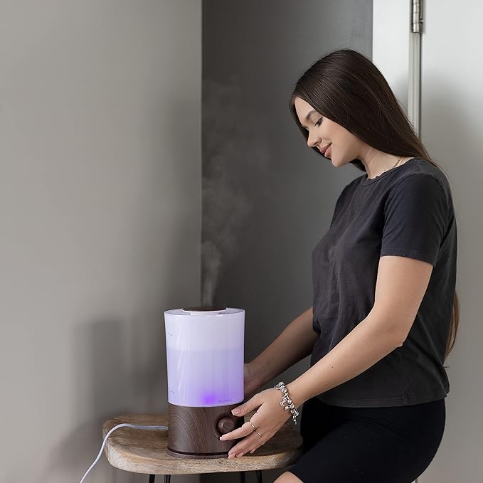 BlueHills Premium Set of Two Large 2000 ML XL Essential Oil Diffusers Humidifier Combo for Large Room Home with Décor LED Lights Great Gift – Dark Wood Grain and a Wood Grain.
