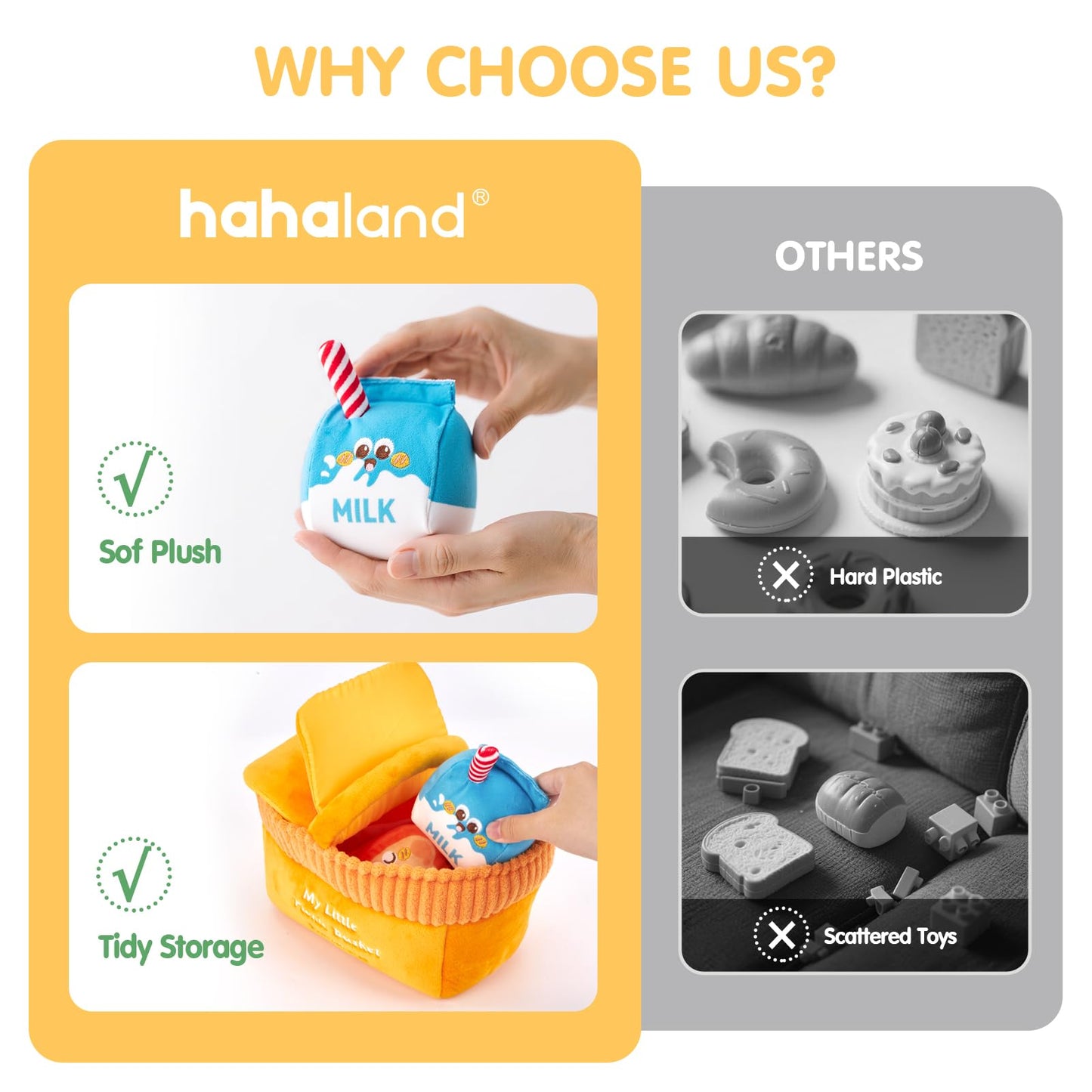 Hahaland Baby Toys 6-12 Months – Picnic Basket Sensory Toy with Crinkle, Rattles, Teether & Mirror, Montessori Play Food Plush for Early Development, Birthday Gifts for 1+ Years Boys & Girls
