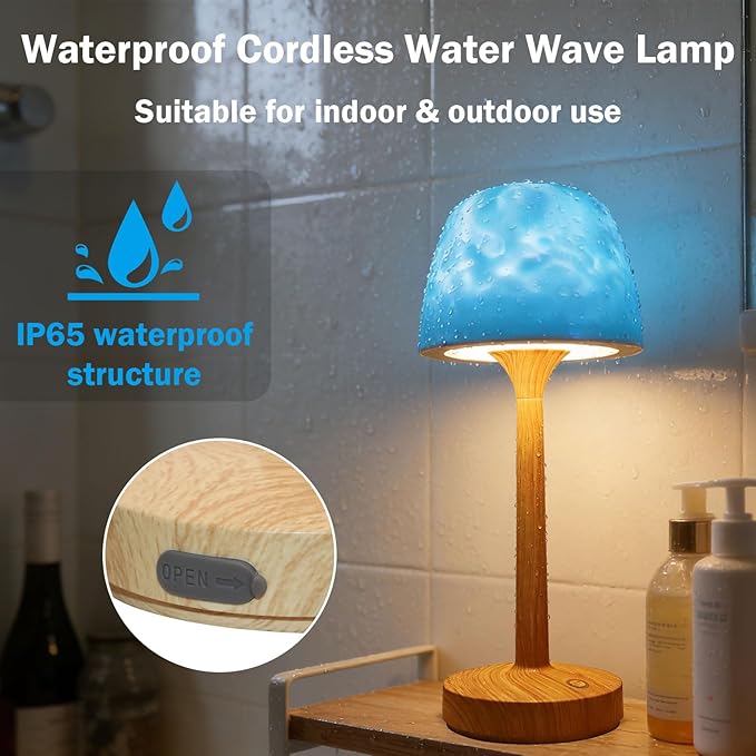Waterproof Shower Lamp Cordless, Rechargeable Shower Light with 16 Color Ocean Wave Lights Projector, Rechargeable Bathroom Lamp with Touch & Remote Control,Spa-Like Mood Light for Bathtub/Shower