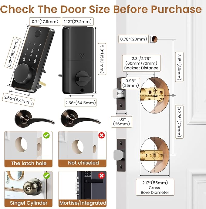 Keyless Entry Door Lock with 2 Lever Handles, Electronic Keypad Deadbolt, Auto & One Touch Lock,Smart Locks for Front Door, Easy Installation, App Control, Oil Rubbed Bronze