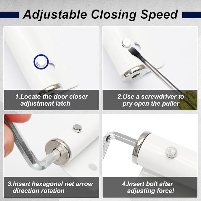 Automatic Door Closer Stainless Steel Soft Close Safety Spring Door Closer for Home Hotel with Screws, White