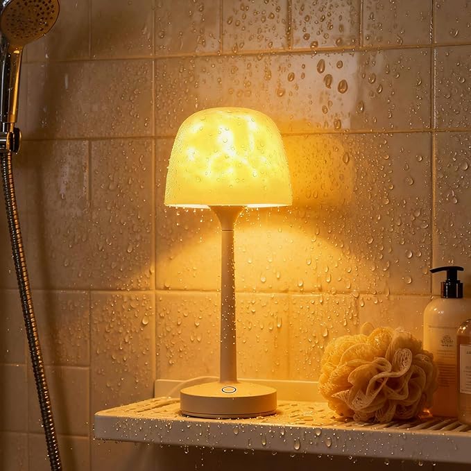 Waterproof Shower Lamp, Spa-Like Bathroom Light, Rechargeable Cordless Lamp with Touch & Remote Control, 16 Color Ocean Wave Projector, Shower Light for Inside Shower & Bathtub