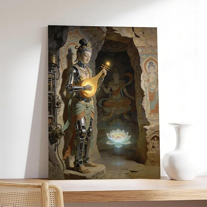 Framed Steampunk Mechanical Fairy Wall Art - Cultural Retro-Futuristic Poster for Home Office Bedroom Decor 16x24inch(40x60cm)