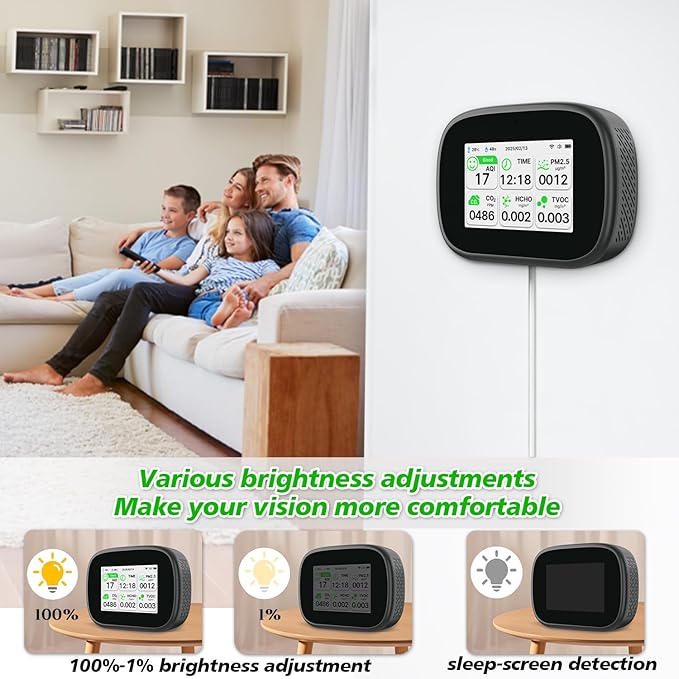 18-in-1 Smart Air Quality Monitor - Indoor WiFi Air Quality Detector with Dual Chip, Real-Time for AQI, CO2, PM2.5, PM1.0, PM10, TVOC, HCHO, Time, Temperature & Humidity with APP (Black-White)