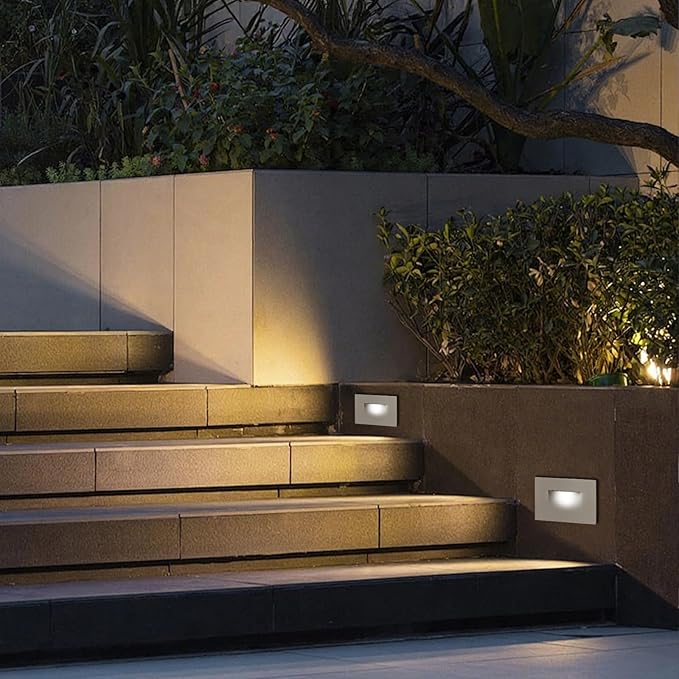 Horizontal Step Lights, 5CCT Selectable, IP65 Waterproof, 3W 100LM, 120V LED Stair Lights Indoor Outdoor, 10%-100% Dimmable, White, ETL Listed - 8PK