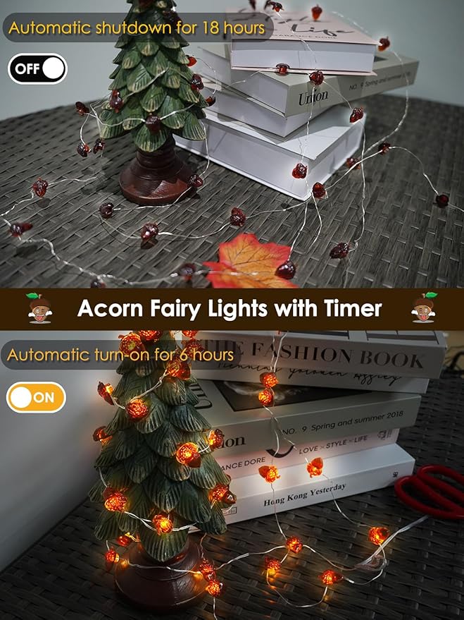 Fall Decor Acorn Fairy Lights Battery Operated with Remote, 10ft 30LED Acorn Fall Lights String 8 Modes & Timer Waterproof Outdoor Indoor for Thanksgiving Autumn Harvest Garland Halloween Decorations