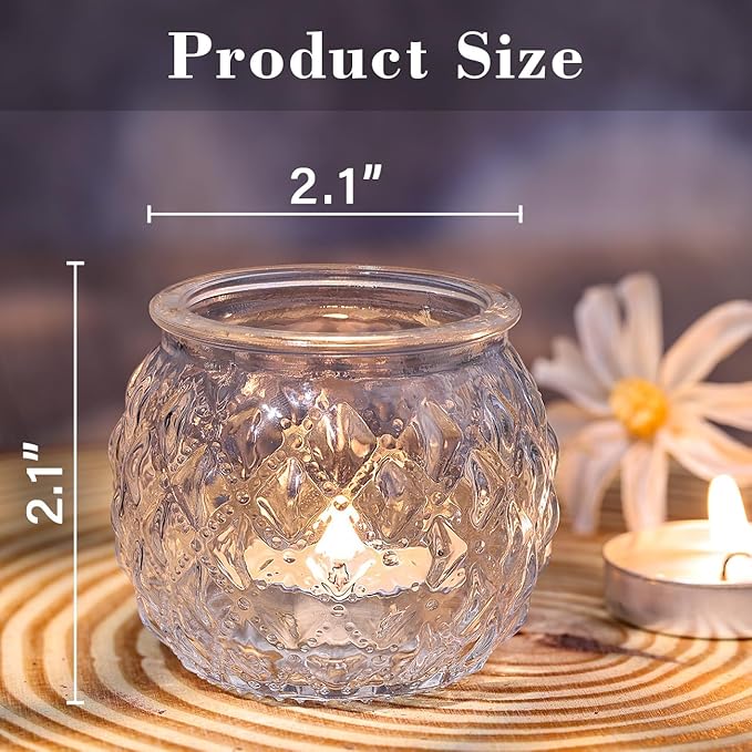 DARJEN Clear Votive Candle Holders Set of 24- Round Glass Candle Holders Bulk for Tea Light Candle, Diamond Texture Candle Votives for Wedding Centerpiece, Living Room & Home Table Decor