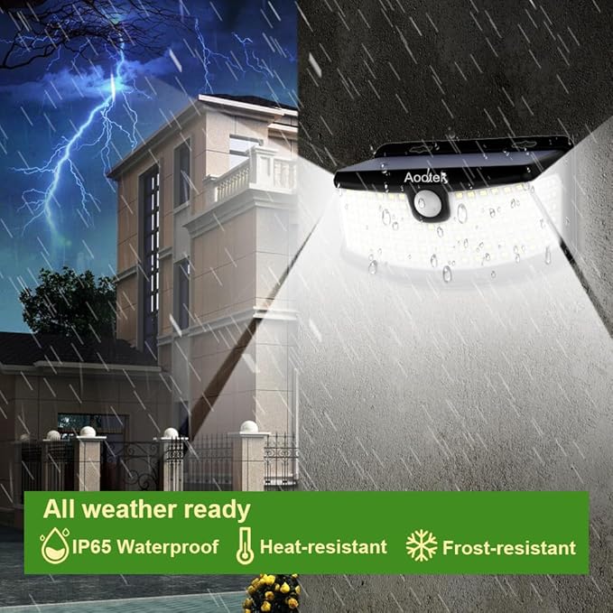 Aootek New Solar Motion Sensor Lights 120 LEDs with Lights Reflector,270° Wide Angle, IP65 Waterproof, Step Lights for Front Door, Yard, Garage, Deck (Back Button 4-Pack)