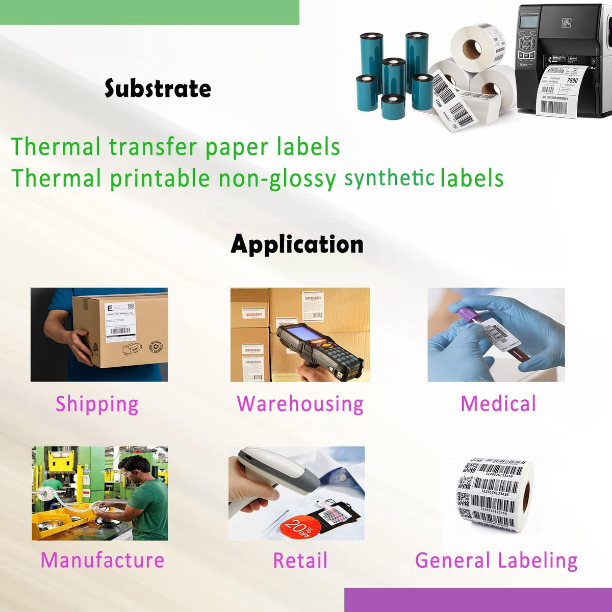 8 Rolls 4.33'' x 1476' Premium Resin Enhanced Wax Ribbon, 110mm x 450m Black Thermal Transfer Ribbon, Barcode Thermal Label Printer Ribbon, CSO-Ink Outside, 1'' Core for Zebra, TSC, GoDex, Citizen